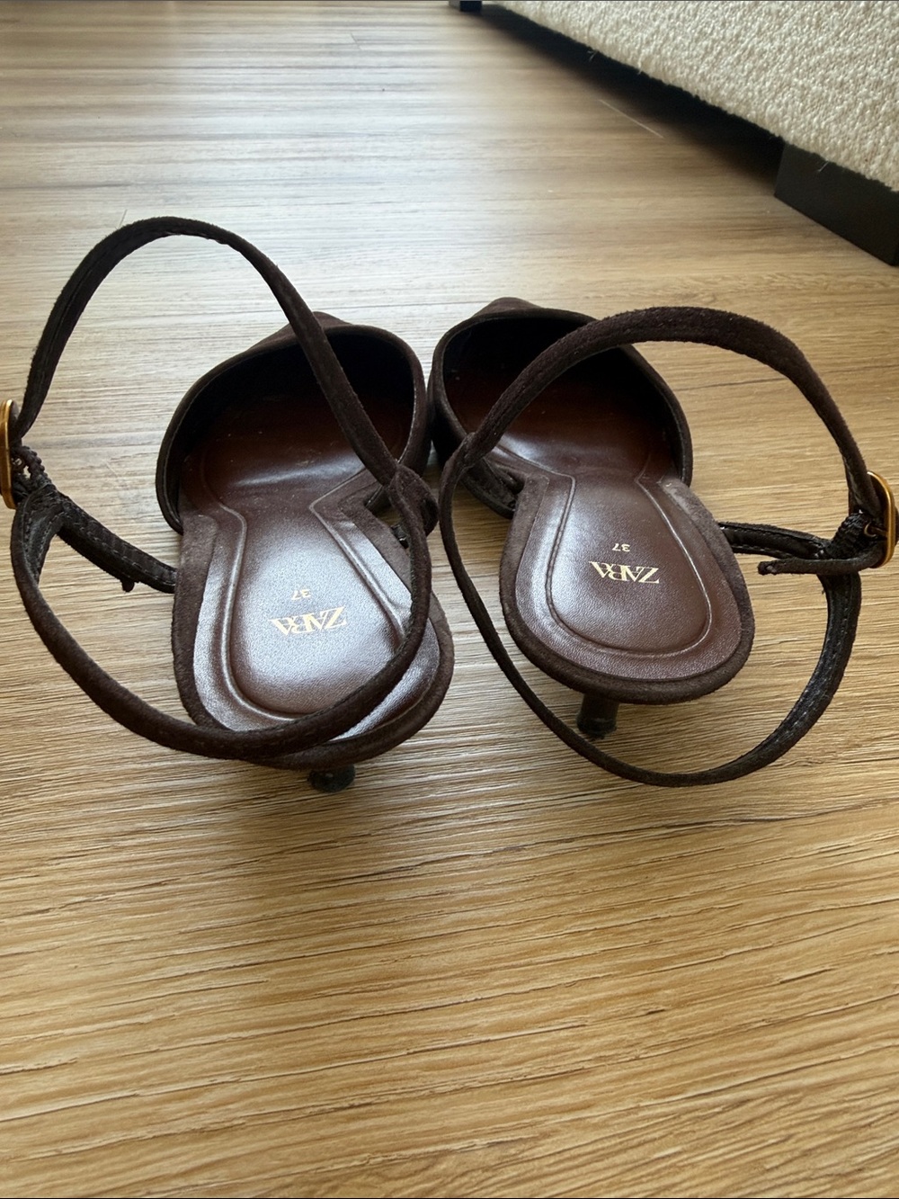 Zara Dark Brown Suede Pointed Slingback Heels (wore once) - Picture 2 of 3